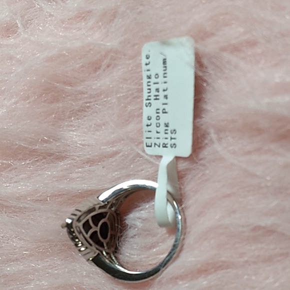 Elite Shungite Diamond Platinum Halo Ring Black Certified Jewelry - Picture 7 of 12